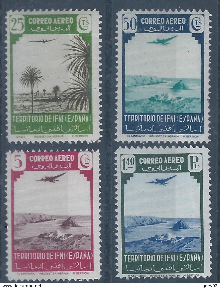 IF28CF-LT10TTOA.Maroc.Marocco.lote IFNI ESPAÑOL.Paisajes Y Avion. 1943.(Ed 28/35*) Con Charnela MUY BONITA - Otros (Aire)