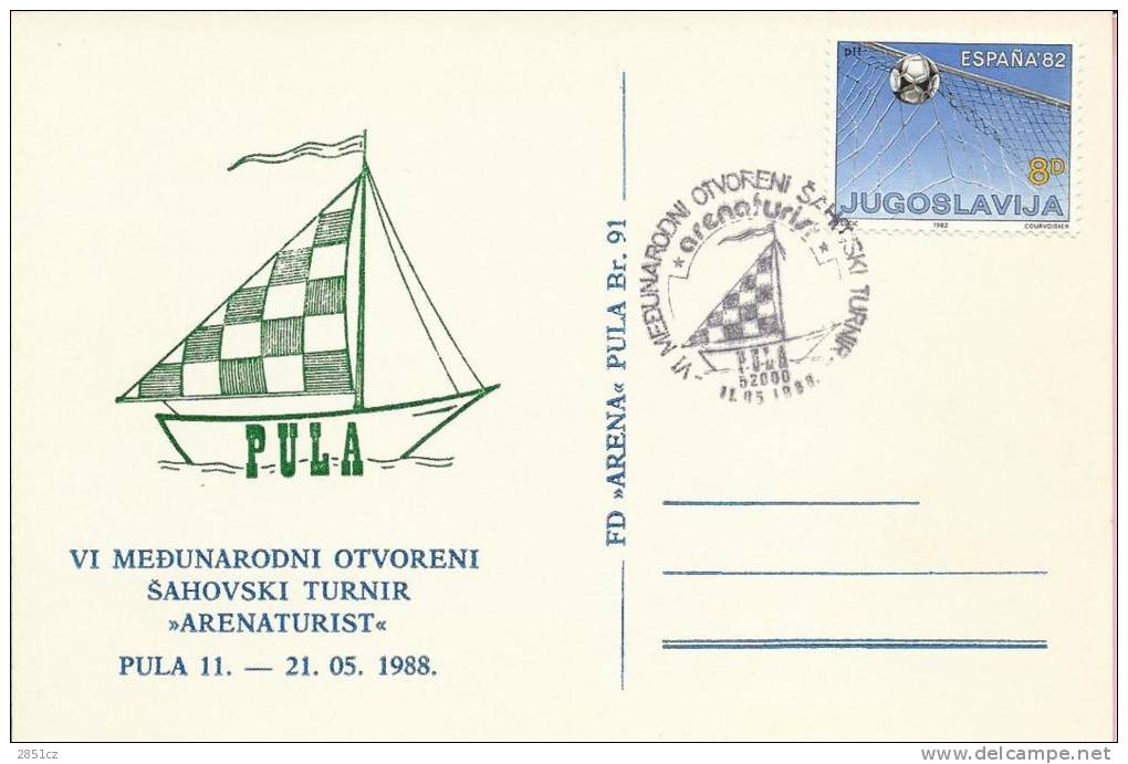 6th OPEN INTERNATIONAL CHESS TOURNAMENT 'ARENATURIST', Pula, 11.5.1988., Yugoslavia, Carte Postale - Echecs