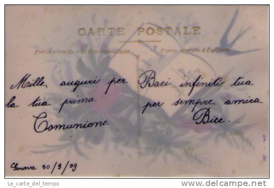 Cartolina Auguri Prima Comunione DIPINTA A MANO - Genova 1909 - Communion