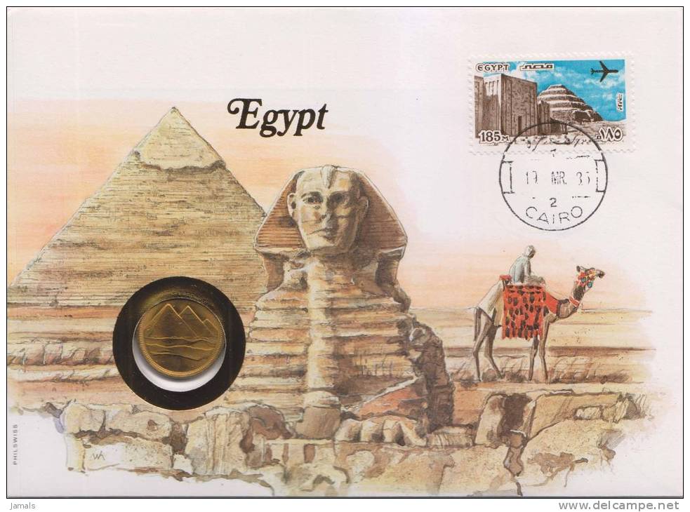 Pyramid, Egyptology, Camel, Special Cover With Coin, Egypt - Egiptología