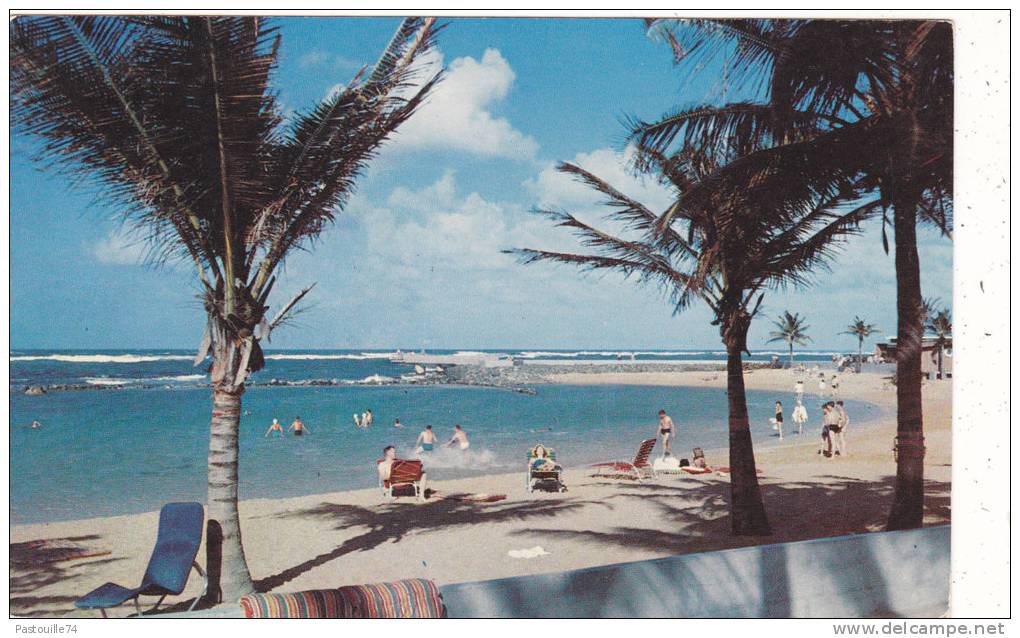 Puerto  Rico .  Scene  Of  Beach  Area  Facing  Cabanas ,  Caribe  Hilton  Hotel. - Autres & Non Classés