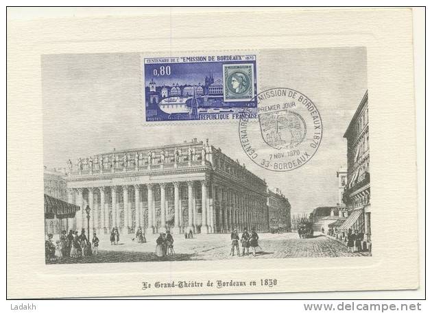 CARNET SOUVENIR  1970 # PREMIER JOUR FDC # CENTENAIRE EMISSION BORDEAUX # GRAND THEATRE  LITHOGRAPHIE EPOQUE - Commémoratifs