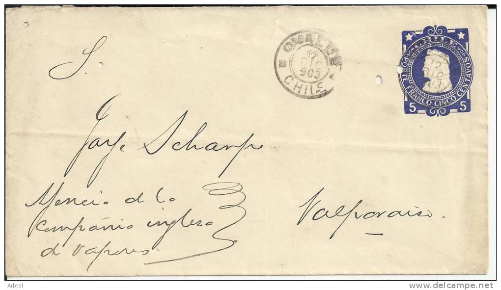 CHILE ENTERO POSTAL COLON A VALPARAISO 1903 - Christophe Colomb