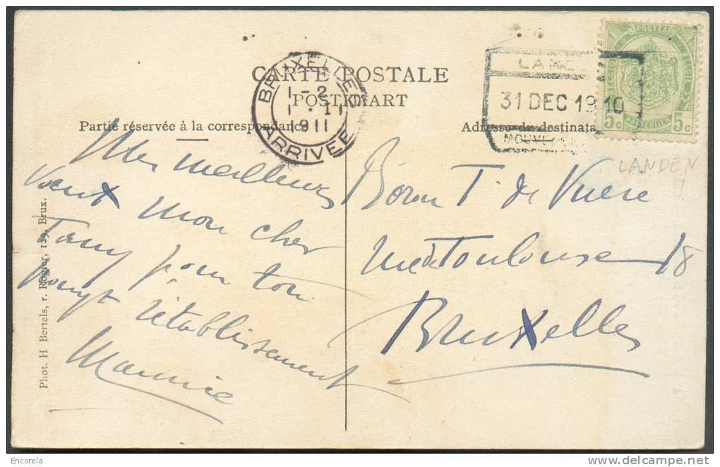 N°83 - 5 Centimes Vert Annulé Par Le Cachet Ferroviaire De LANDEN/MOUVEMENT S/C.V. Du 31-DEC. -1910 Vers Bruxelles - 852 - Otros & Sin Clasificación