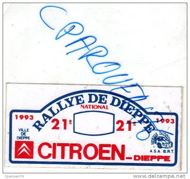 Pub Autocollant Rallye De Dieppe Citroèn 1993 - Autres & Non Classés