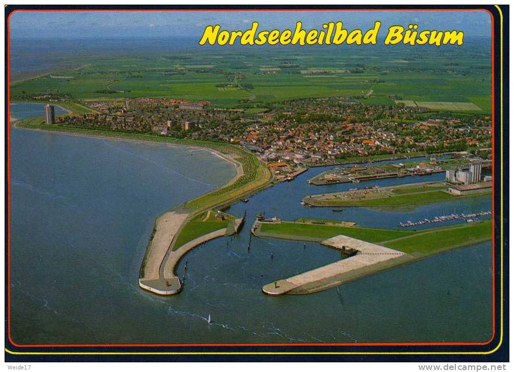 01144 BÜSUM - Blick Auf Den Ort, Den Hafen Und Die Neue Hafeneinfahrt - Buesum