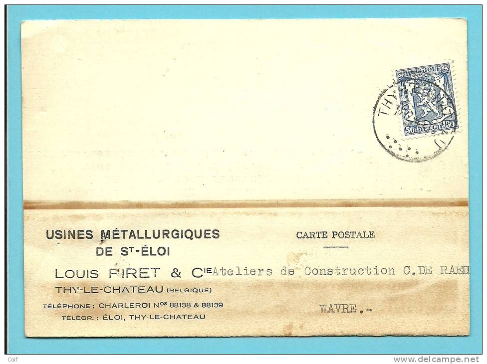 426 Op Kaart Met Stempel THY-LE-CHATEAU Firmaperforatie (perfin) " S E " Van Usines Metallurgiques De St-ELOI - 1934-51