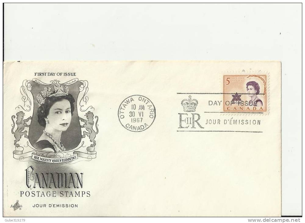 CANADA 1967– FDC HER MAJESTY QUEEN ELIZABETH II   W 1 ST  OF 5 C POSTM OTTAWA JUN 30  RE1955 - 1961-1970