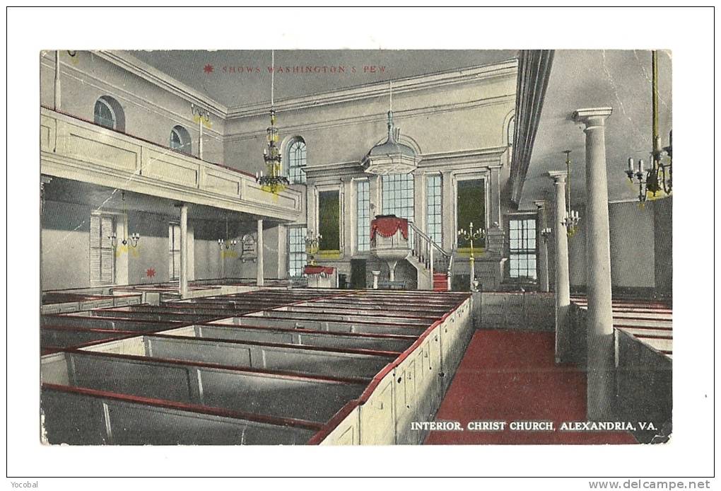 Cp, Etats-Unis, Alexandria, Christ Church, Interior, Voyagée 1922 ? - Alexandria