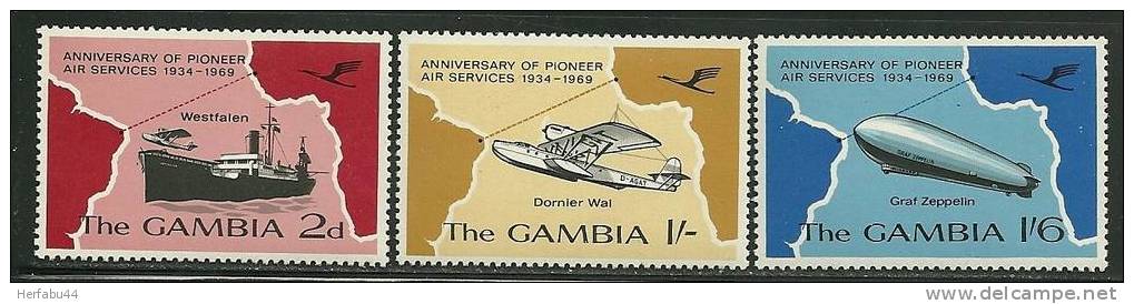 Gambia      "Air Services"    Set   SC# 241-43 MNH** - Gambia (1965-...)
