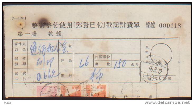 CHINA CHINE 1955.8.12 SHANGHAI POSTAGE PAID DOCUMENT DENOMINATION IN OLD CNY - Neufs