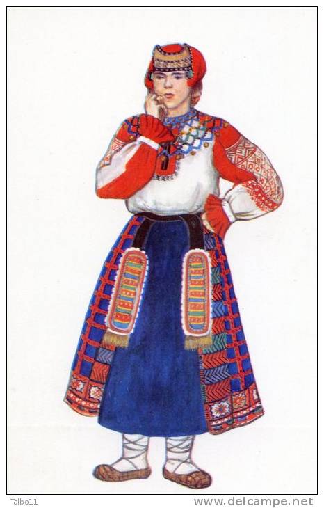 lot de10 cartes illustrées d'habits folkloriques Russes, désinées par N. VINOGRADOVA - Russie