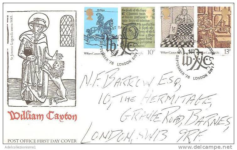 66719)FDC- Willliam Caxton 1476-1976 Serie Completa 28-september-1976 - 1971-80 Ediciones Decimal