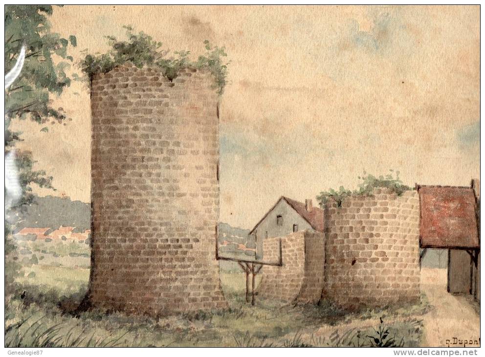 02 - FERE EN TARDENOIS - TRES BELLE AQUARELLE DE LA TOUR DU CHATEAU DE NESLES- G. DUPONT - Watercolours