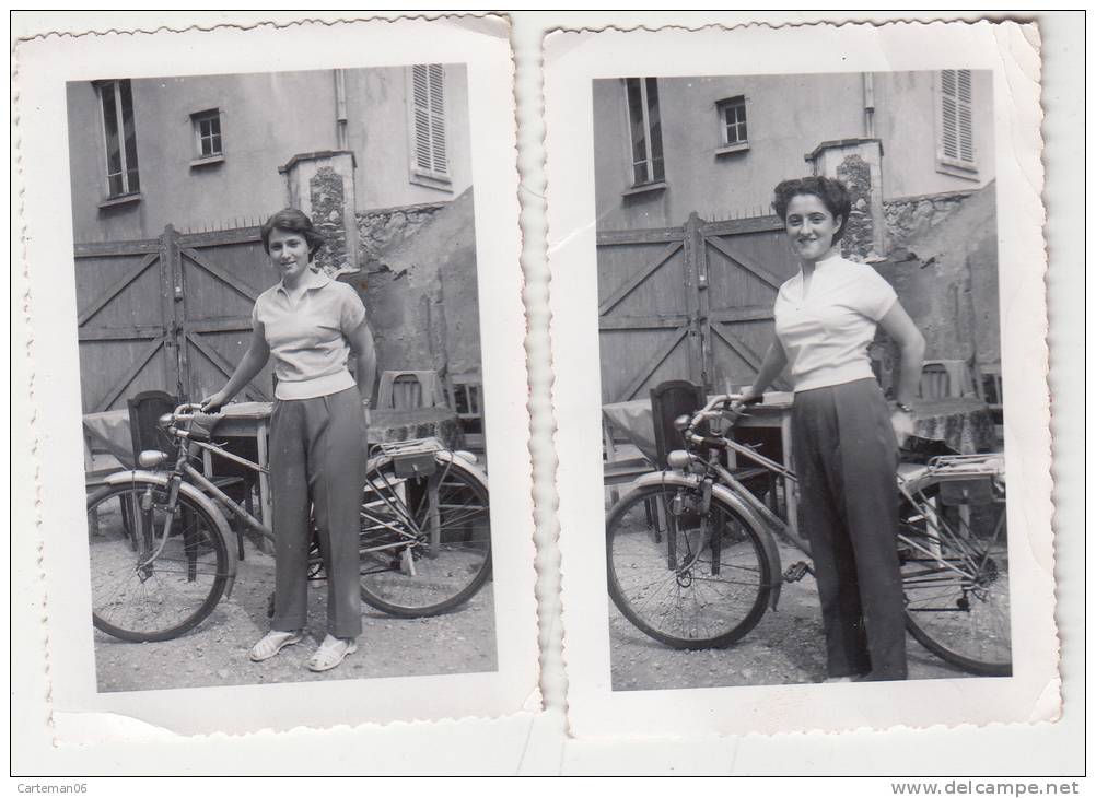 Sports - Cyclisme - 2 Photos Format 9.1 X 6.8 Cm - Jeune Femme Et Son Vélo - Cyclisme