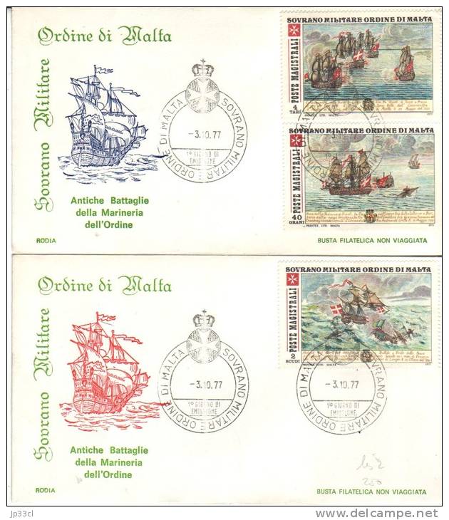 2 FDC Ordine De Malta Sovrano Militar 3/10/1977 Antiche Battaglie Della Marineria Dell'Ordine - Malte (Ordre De)