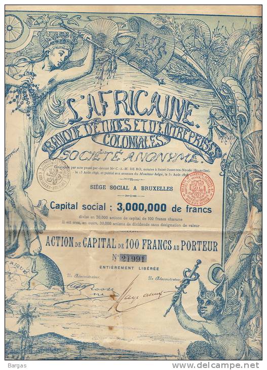 L'africaine Banque D'études Et D'entreprises Coloniales Afrique Congo Déco 1898 - Afrika