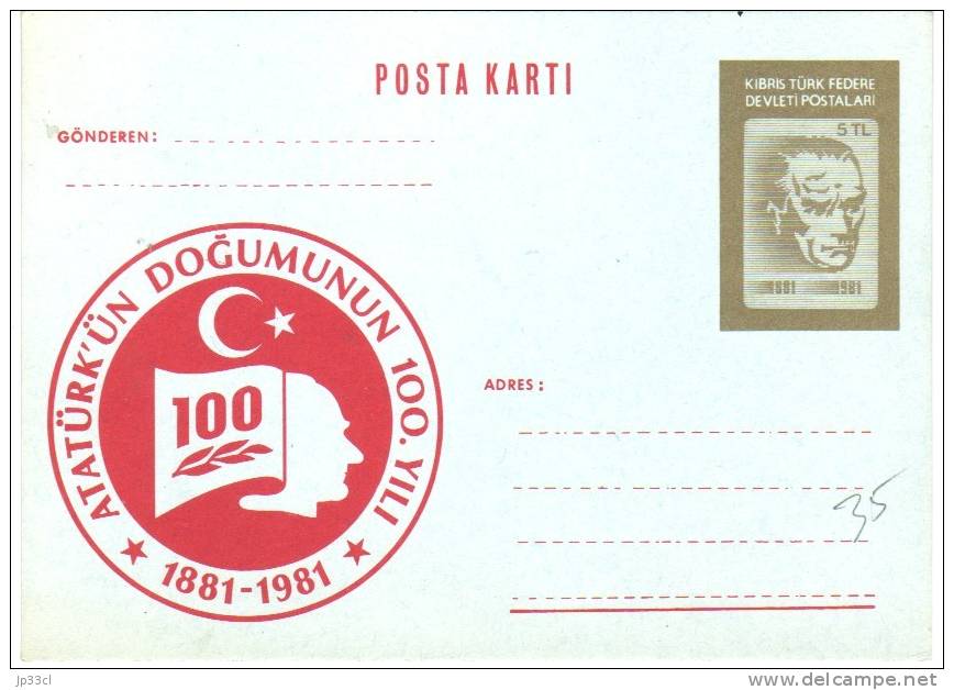 Entier Neuf 100 Ans De La Naissance D'Atatürk - Entiers Postaux