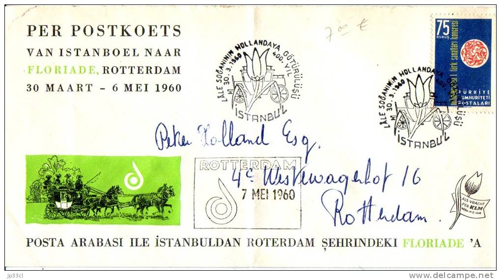 Tulipe Lettre Par Malle-poste Postkoets De Istanbul Vers Floriade Rotterdam Du 30/3/1960 - Covers & Documents