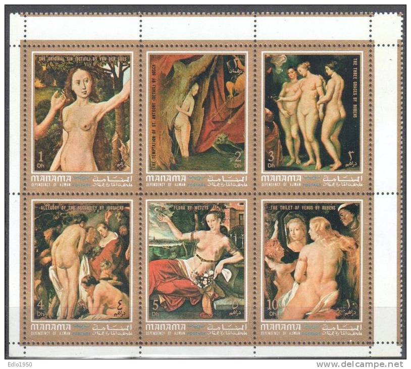 Manama 1972 Art. Painting  Mi 768-73 6v - MNH - Desnudos