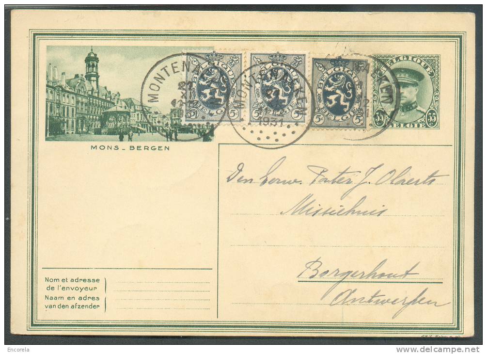 E.P. Carte 35 Centimes Képi (illustrée MONS) + Affracnhissement Complémentaire De 15 Centimes (3x5 Centimes Lion) Obl; S - Geïllustreerde Briefkaarten (1971-2014) [BK]