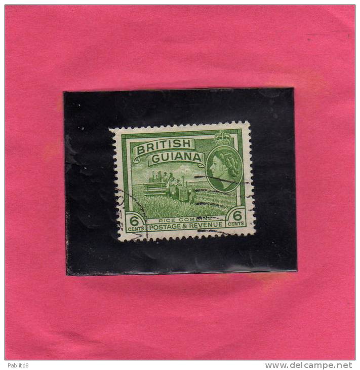 BRITISH GUIANA 1954 PICTORIAL QUEEN ELIZABETH II RICE COMBINE HARVESTER RISO MIETITREBBIA 6p USED USATO OBLITERE' - Guyana Britannica (...-1966)