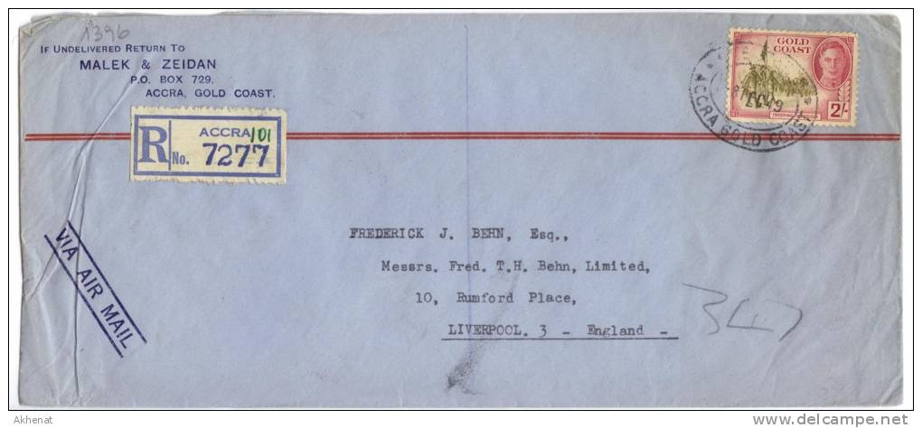 TZ1396 - GOLD COAST , Lettera Commerciale RACCOMANDATA Del 8/12/1949 - Gold Coast (...-1957)