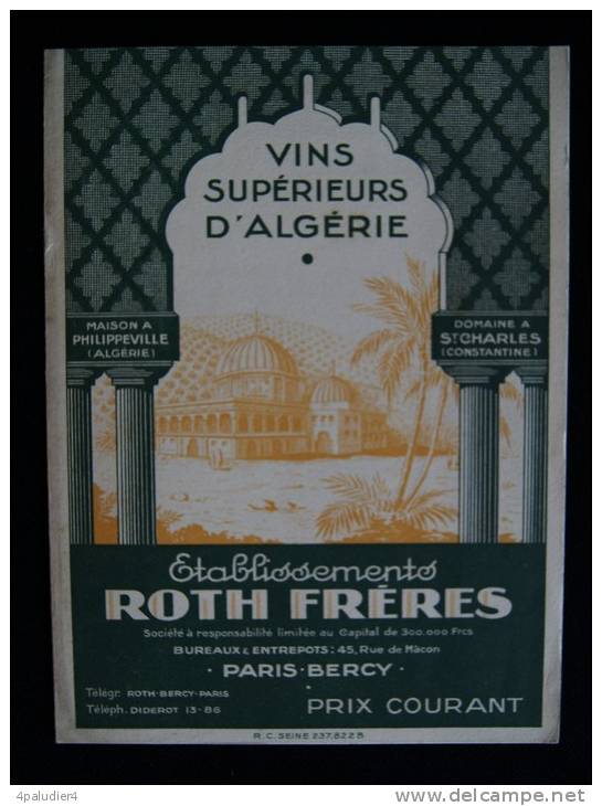 VINS SUPERIEURS D'ALGERIE PHILIPPEVILLE DOMAINE SAINT-CHARLES ( Constantine) Ets ROTH Frères 1931 - Alcools