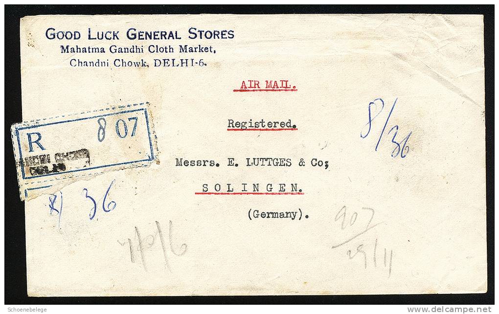 A1533) Indien India R-Brief Von Delhi 29.11.1951 Nach Solingen / Germany - Briefe U. Dokumente