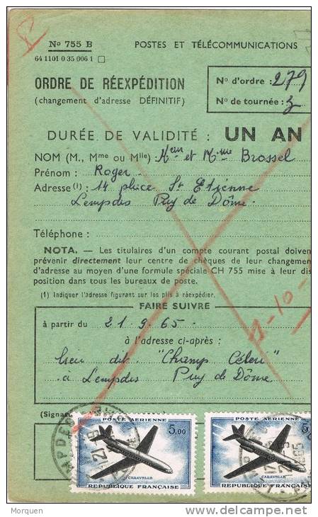 0756. Ordre De Expedition. Aereo LEMPDES (Pyu De Dome) 1965 - 1960-.... Cartas & Documentos