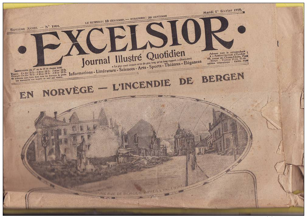 EXCELSIOR N° 1904 DU 1ER FEVRIER 1916/ LE FOKKER EN PLEIN VOL/ DESSIN DE BENJAMIN RABIER - Algemene Informatie