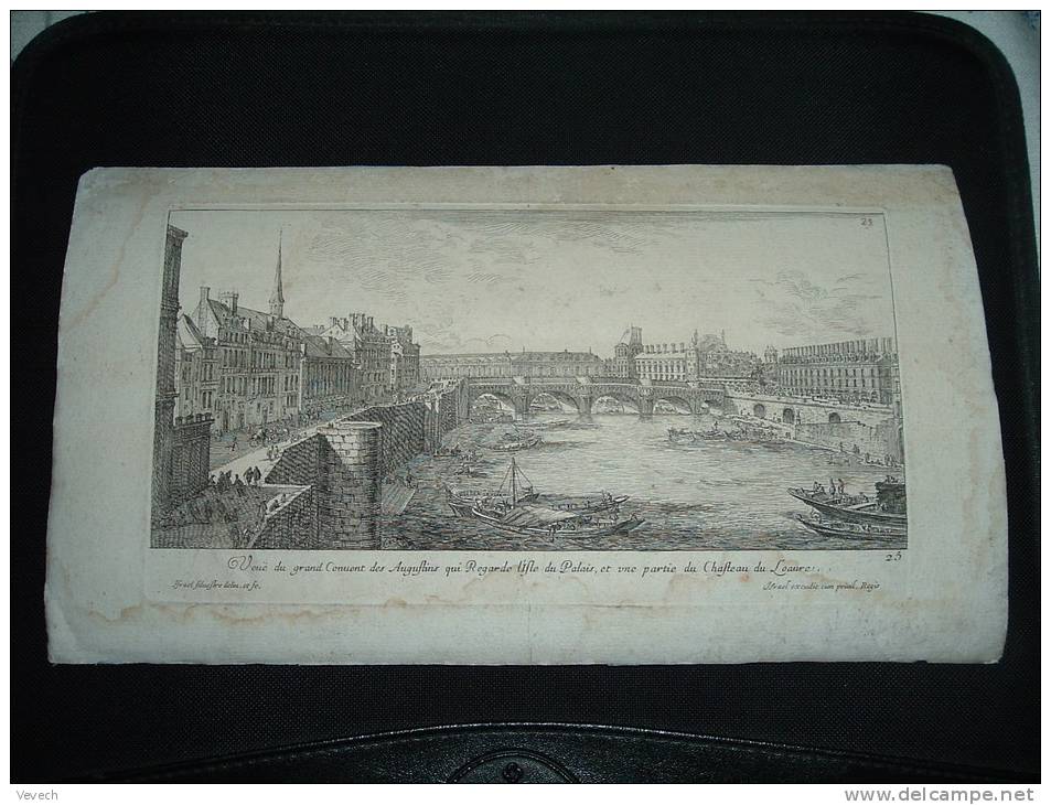 BELLE GRAVURE XVIIe XVIIIe ISRAEL VUE COUVENT DES AUGUSTINS ET CHATEAU DU LOUVRE - Estampes & Gravures