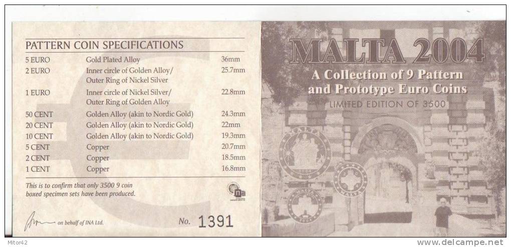 Malta-Malte-2004-Prova Euro-9 Valori-Try Euro-Test Euro - Prove Private