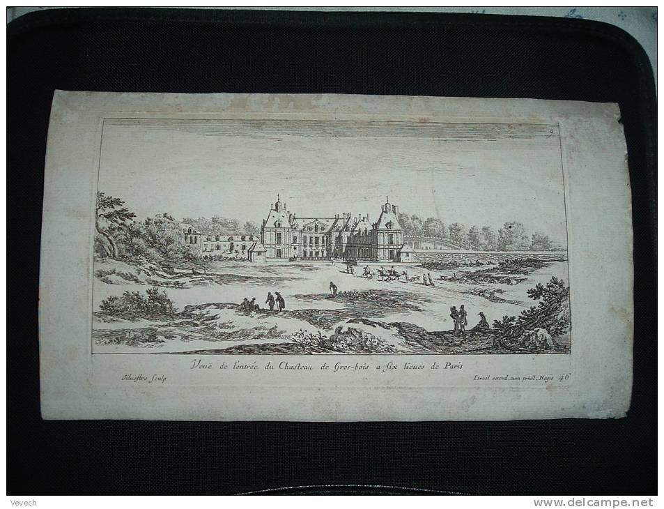 BELLE GRAVURE XVIIe XVIIIe ISRAEL VUE DU CHATEAU DE GROS-BOIS - Estampes & Gravures