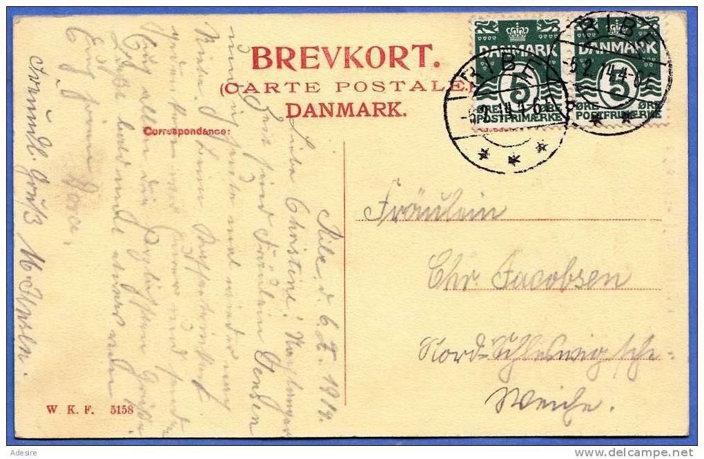 DÄNEMARK 1914, Zusammenhängende 2 Fach Frankierung Auf Ak - Ribe - Domkirke, Hovedindgangen - Briefe U. Dokumente