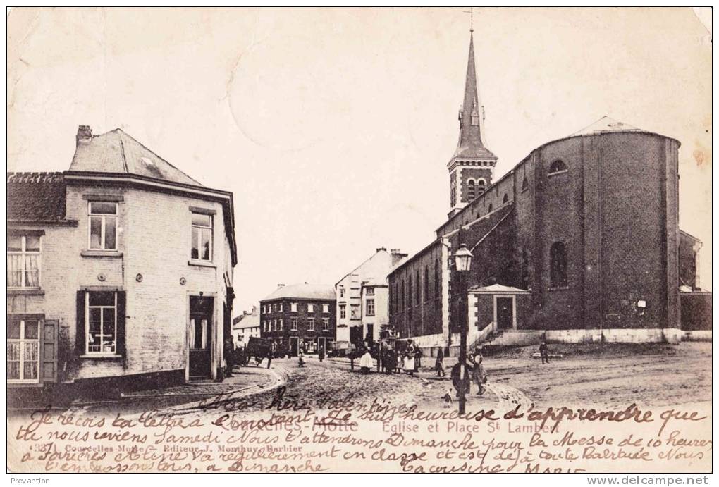 COURCELLES-MOTTE - Eglise Et Place Saint Lambert - Carte Très Animée - Courcelles