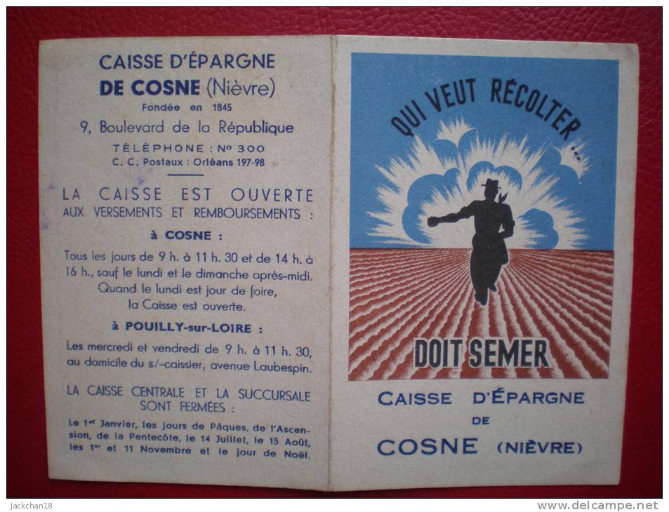 - COSNE Sur LOIRE (Nièvre) -Petit Calendrier De La CAISSE D\'EPARGNE - Small : 1941-60