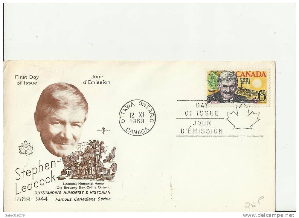 CANADA 1969 - 100 YEARS BIRTH OF STEPHEN LEACOCK - HUMORIST & HISTORIAN W 1 ST OF 6 C POSTM OTTAWA ONT NOV 12 RE1980 - 1961-1970