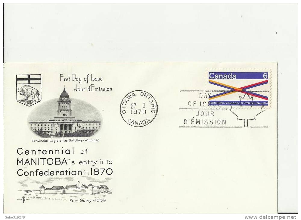 CANADA 1970 - FDC MANITOBA ENTRY INTO CANADA´S CONFEDERATION W 1 ST OF 6 C POSTM OTTAWA ONT GEN 27 RE1986 - 1961-1970