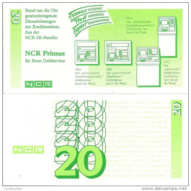 Test Note - NCR-232a, 20 Deutchmarks, ATM Machines - [17] Vals & Specimens