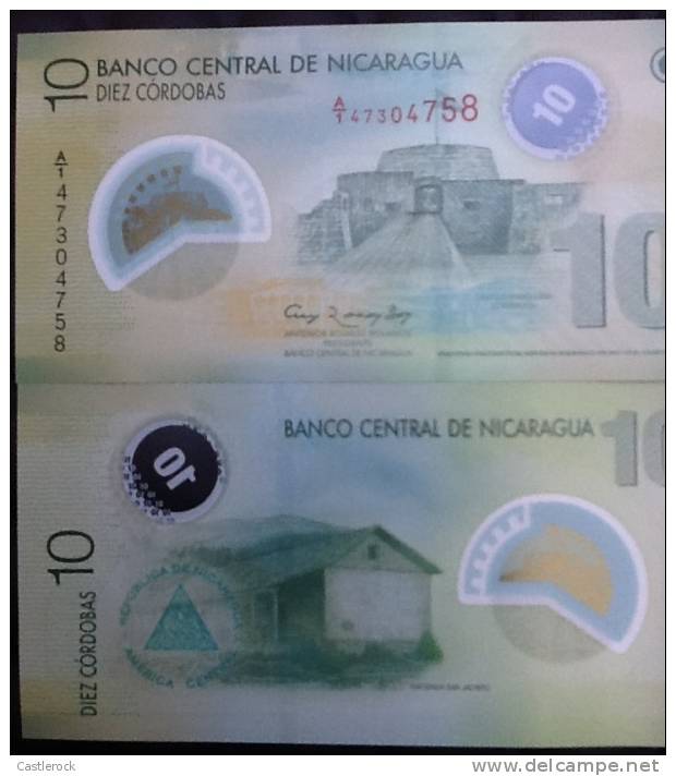 O) 2012 NICARAGUA, BANKNOTES, CASTLE, RANCH, 10 CORDOBAS, POLYMER, UNCIRCULATED - Nicaragua