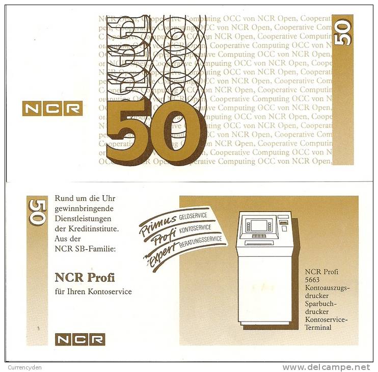 Test Note - NCR-233a, 50 Deutchmarks, ATM Machines - Specimen