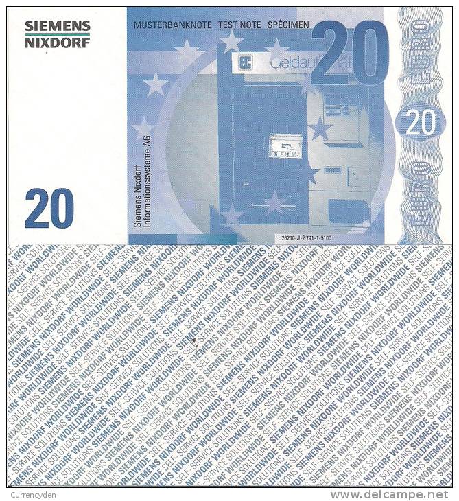 Test Note - SNIX-1623, 20 Euro, Siemens Nixdorf, Euro Stars / ATM - Specimen