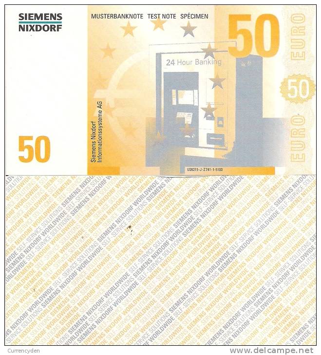 Test Note - SNIX-1624, 50 Euro, Siemens Nixdorf, Euro Stars / ATM - Specimen