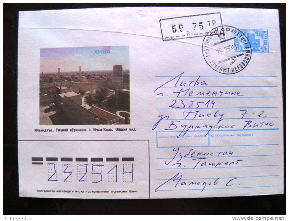 Cover Sent From Uzbekistan To Lithuania On 1993, Stationery Mixed With EXTRA PAY Cancel 59,75, Khiva - Usbekistan