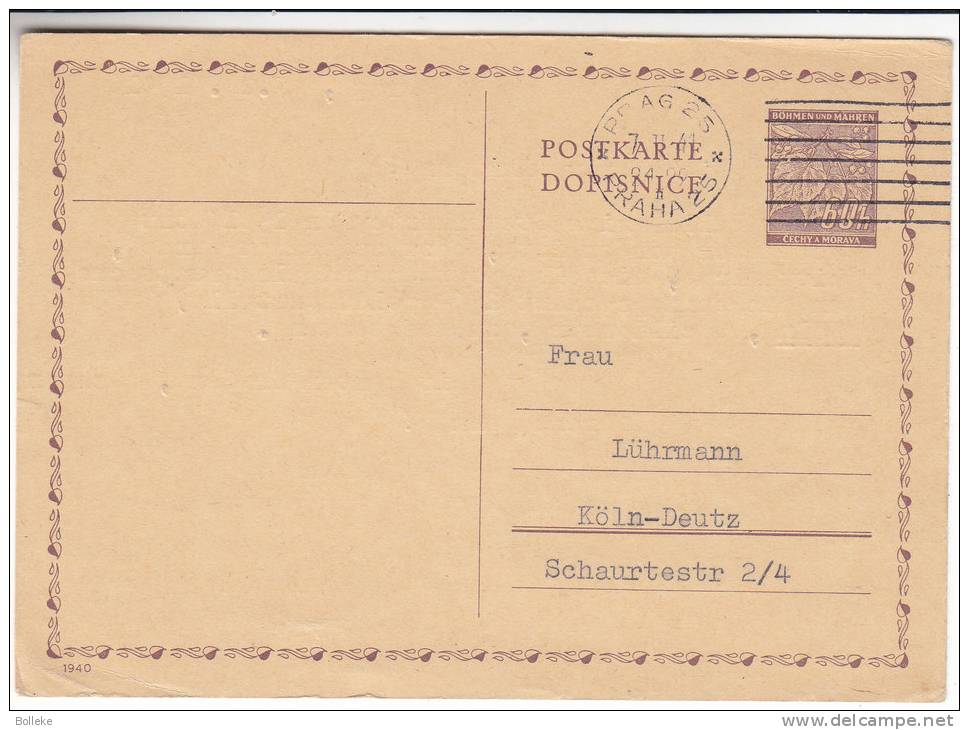 Bohème & Moravie - Entier Postal De 1941 - Covers & Documents
