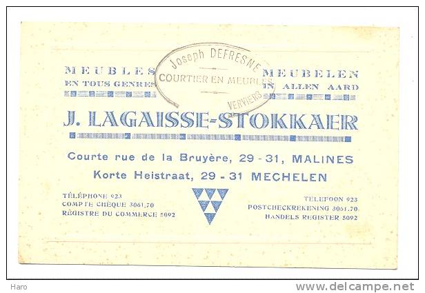 Carte De Visite - Meubelen - Meubles - J. Lagaisse-Stokkaer - MECHELEN - MALINES - Verviers (k) - Cartes De Visite