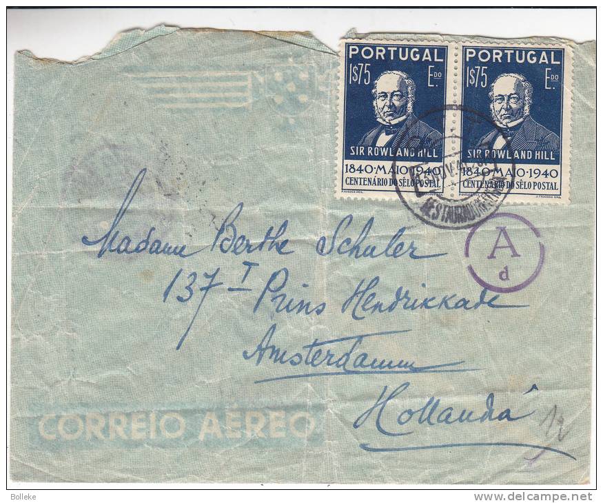 Célébrités - Sir Rowland HillPortugal - Lettre De 1940 - Expédié Vers Les Pays Bas - Cachet Rond Ad - Lettres & Documents