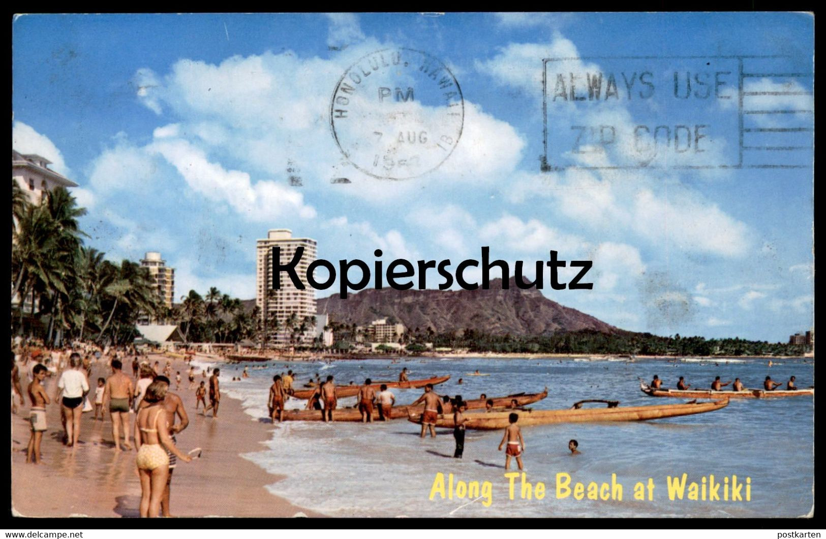 ÄLTERE POSTKARTE WAIKIKI ALONG THE BEACH TRADITIONAL BOAT HAWAII HONOLULU Einbaum Dug Out Pirogue Plage Cpa Postcard AK - Honolulu