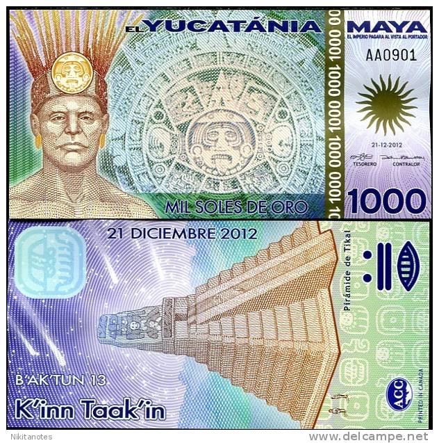 MAYA 1000 1,000 MIL SOLES DE ORO POLYMER 2012 P NEW UNC - Mexique